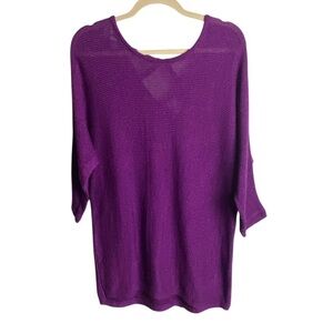 Chicos Size 2 Large Purple Knit Sweater Metalic 3/4 Sleeves Cut Out Back